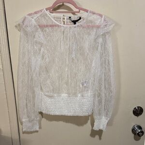 White House Black Market Sheer White Lace Blouse NWT